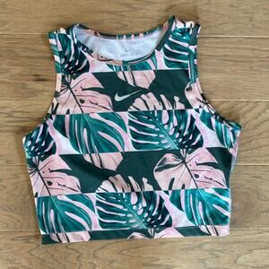 Nike dri fit pink and green monstera leaf work out crop top